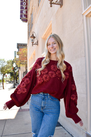 Crimson Embroidered Sweater